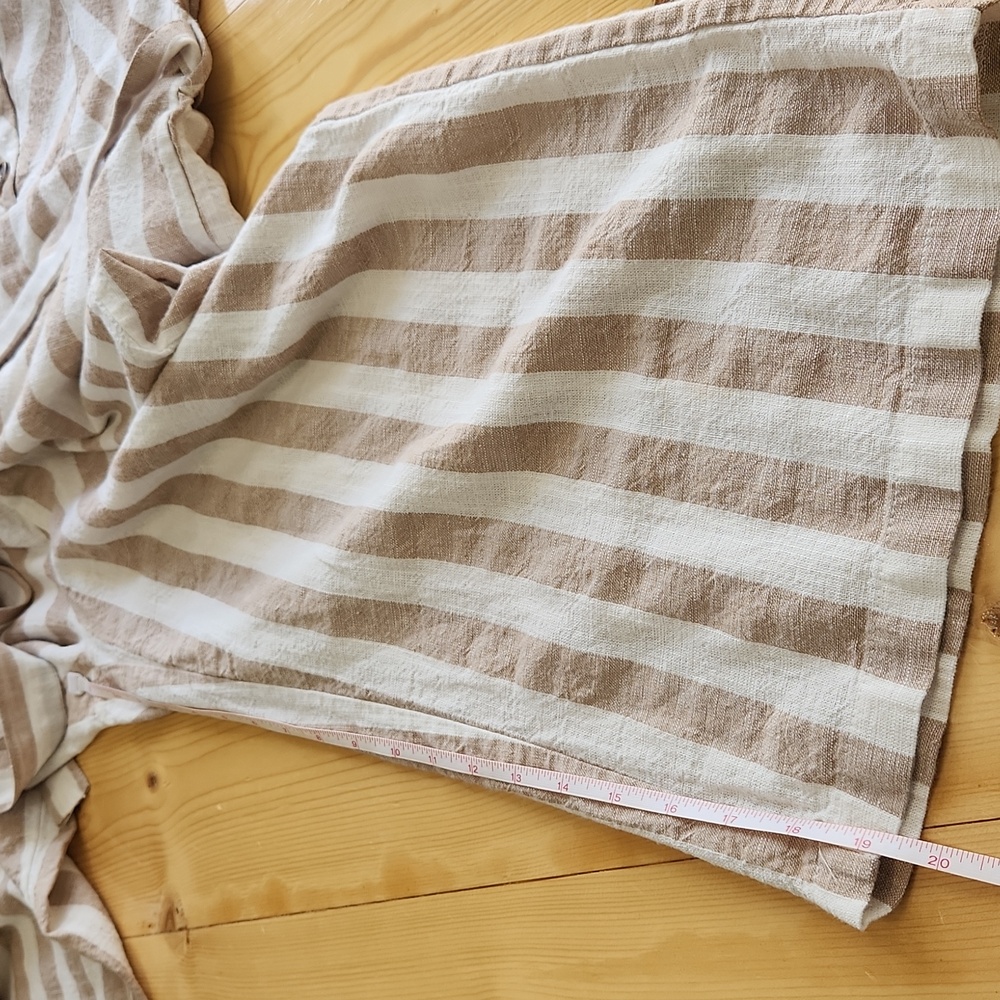 Kensie Jumpsuit Striped Cotton Linen Wide Leg Tan White Romper L - Picture 13 of 16